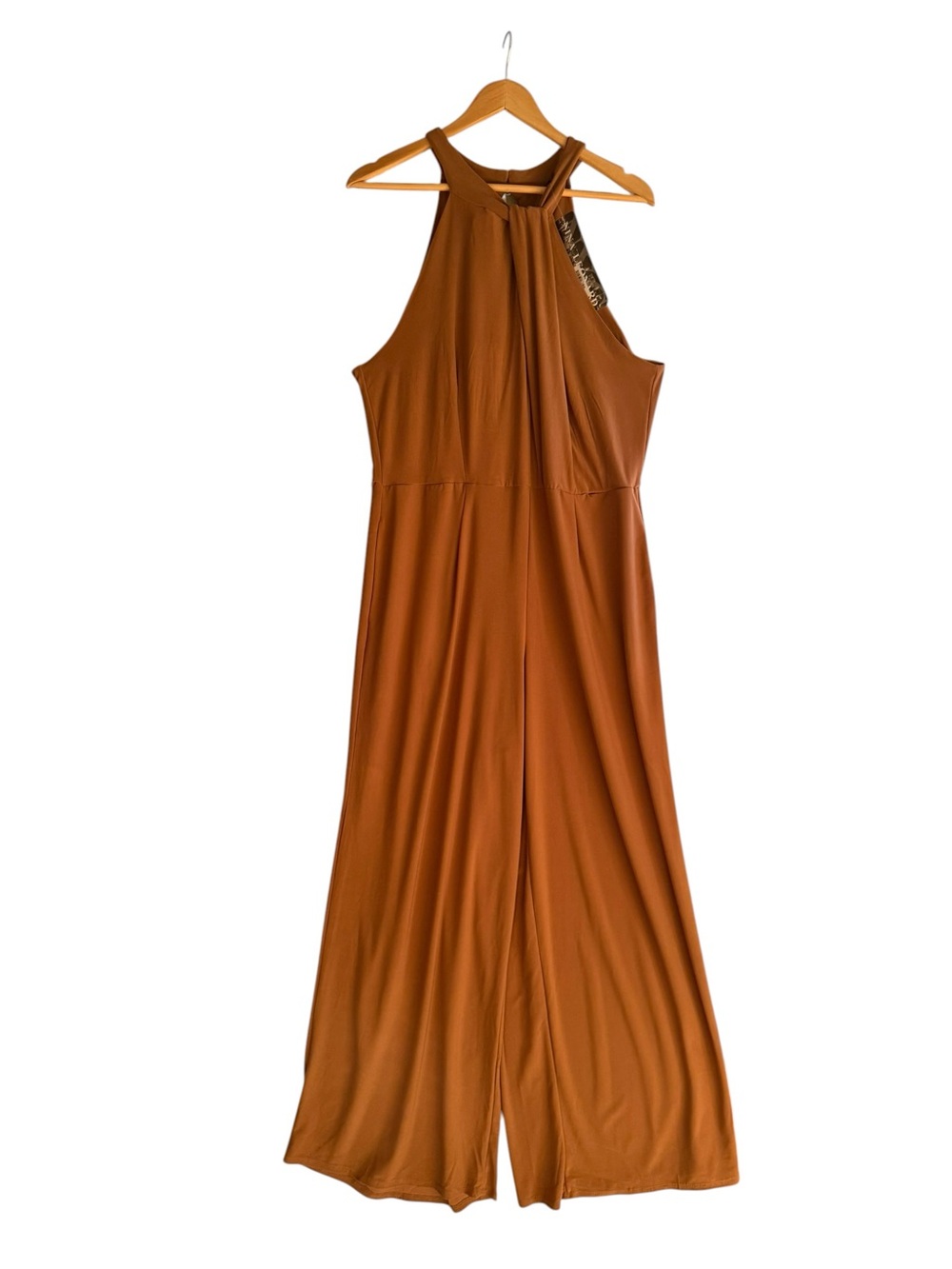 Nina Leonard Wide-Leg Twist neck Halter Jumpsuit Brown XL NWT